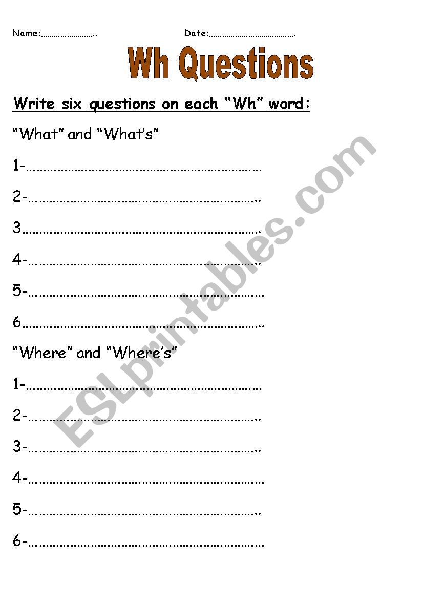 Wh questions worksheet