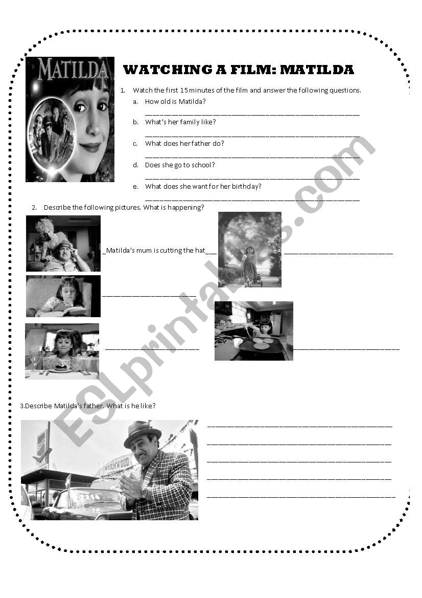 Matilda (film) worksheet