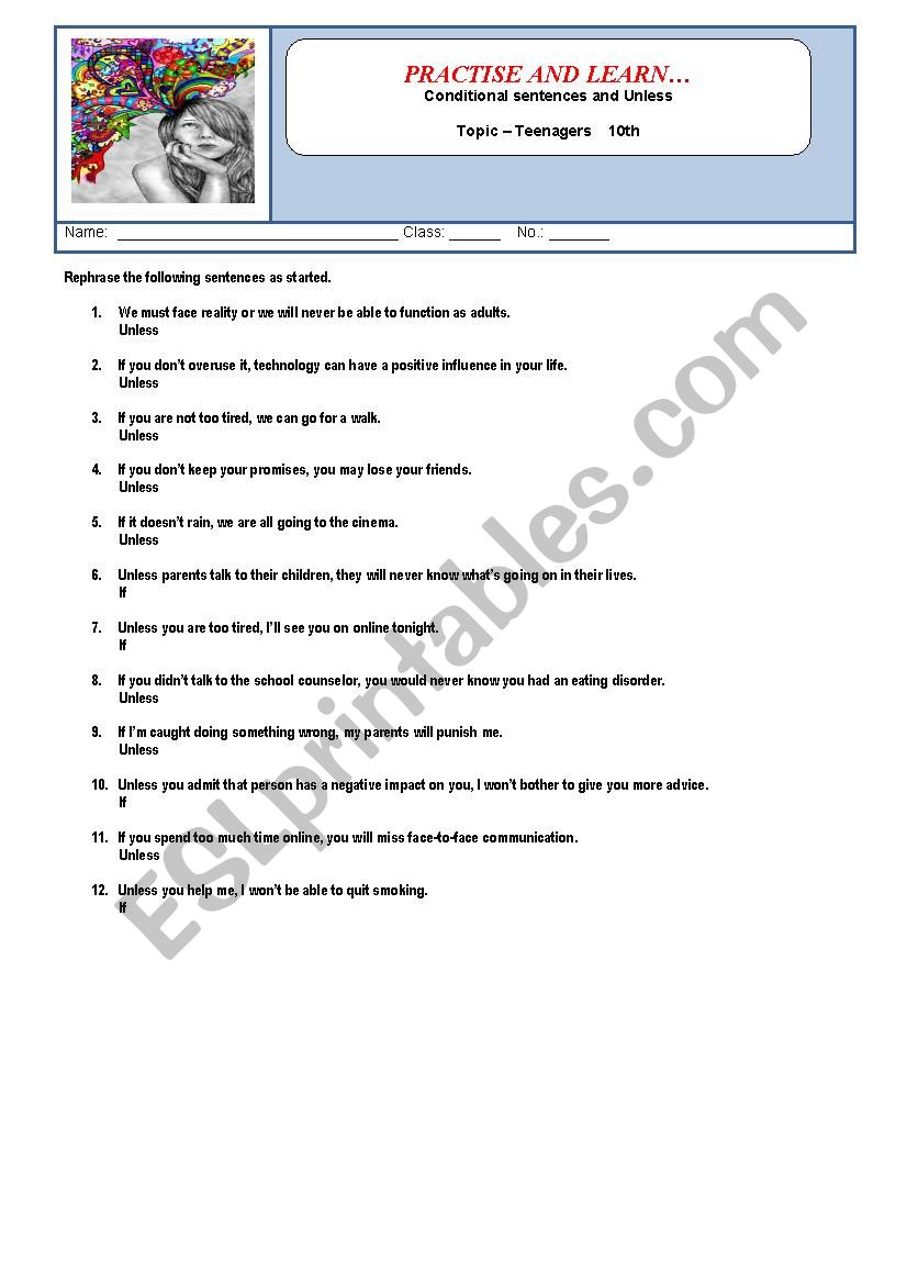 If and unless clauses worksheet