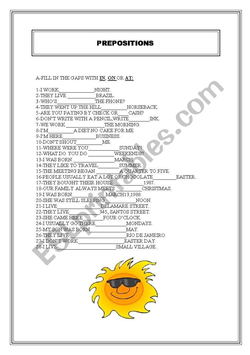 PREPOSITIONS worksheet