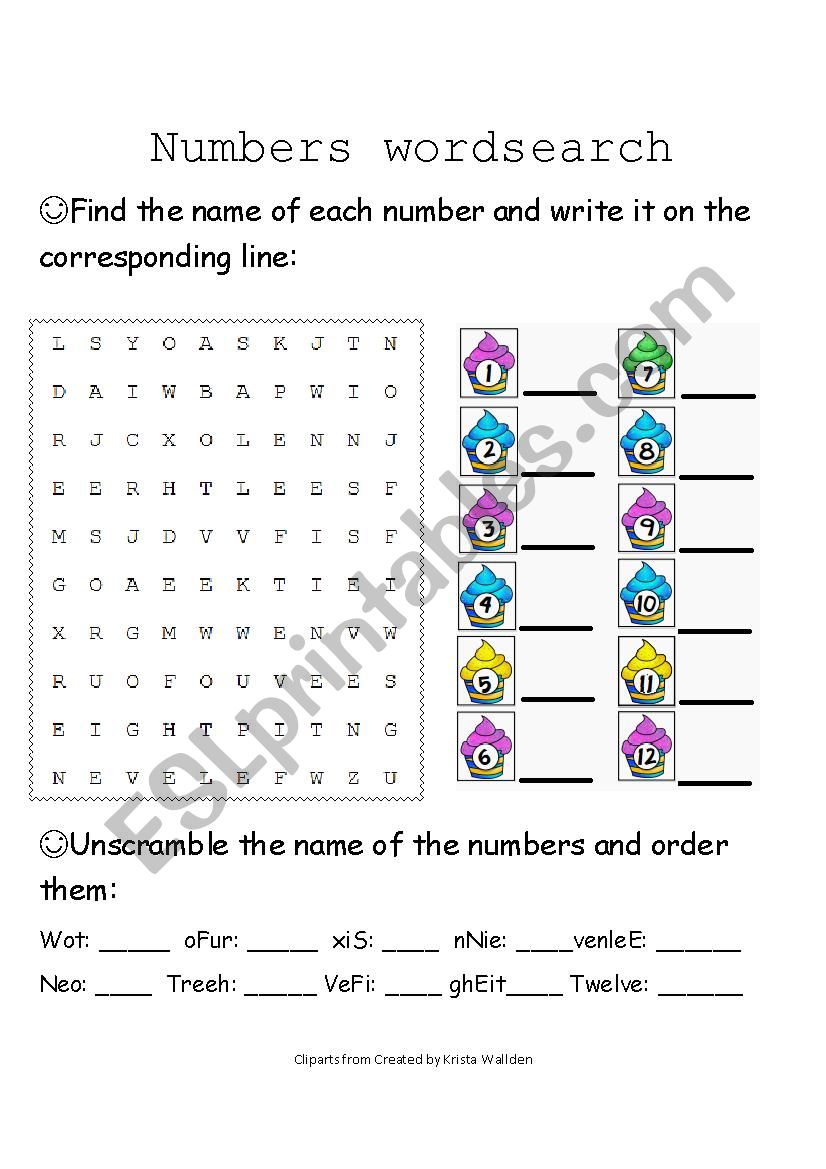 Numbers 1-12 worksheet