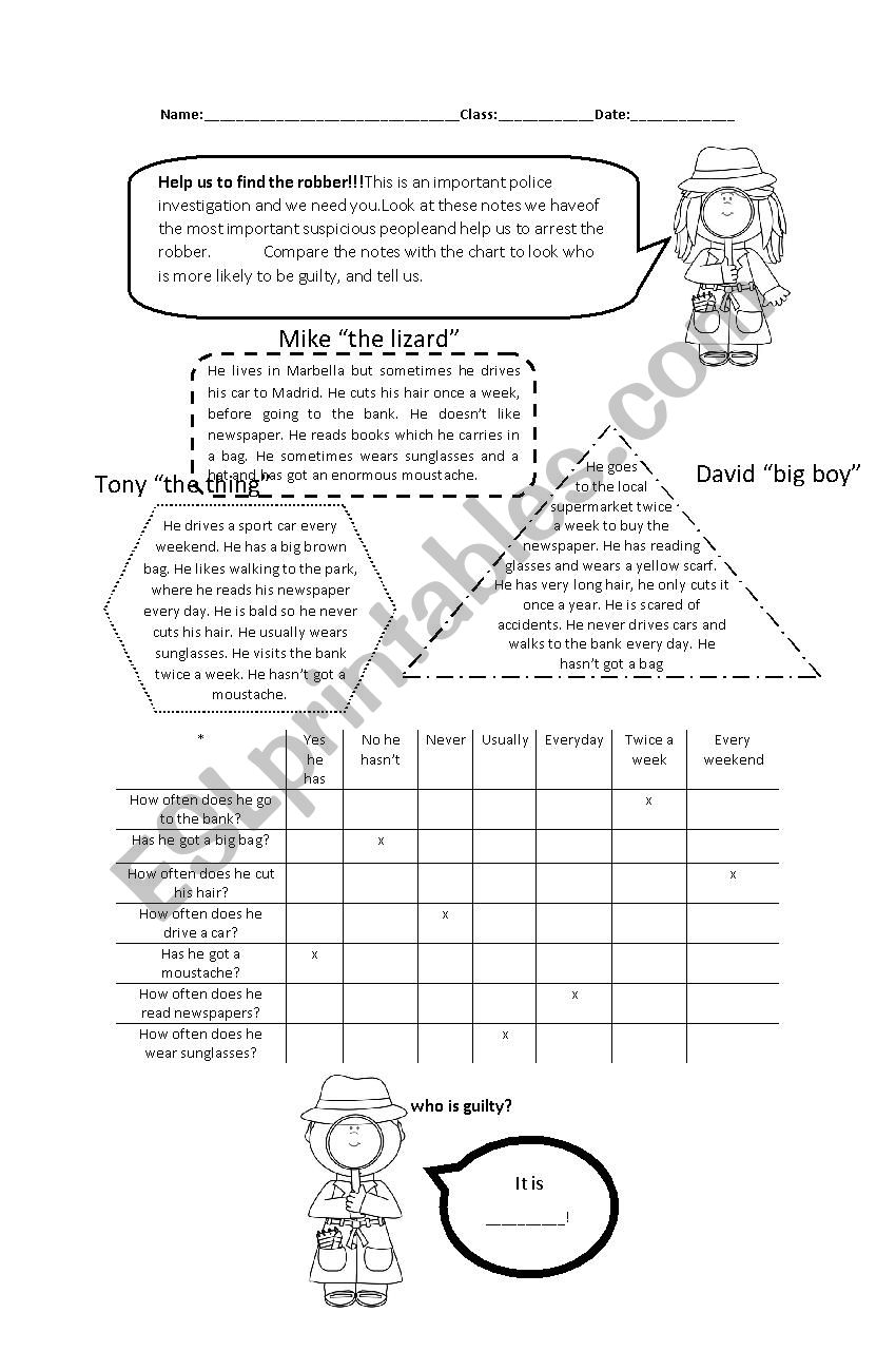 Find the robber worksheet