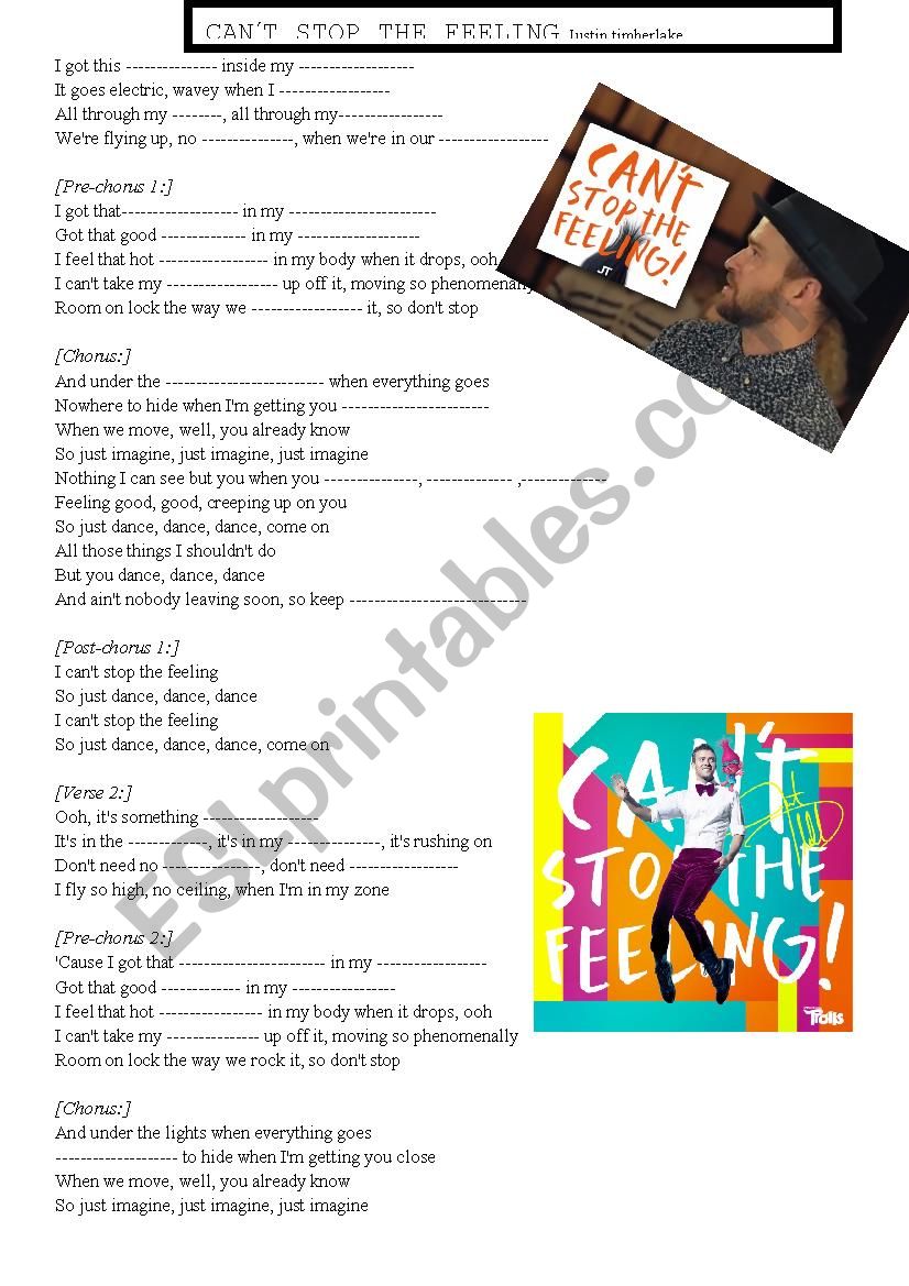 Cann´t stop the feeling ESL worksheet by saez