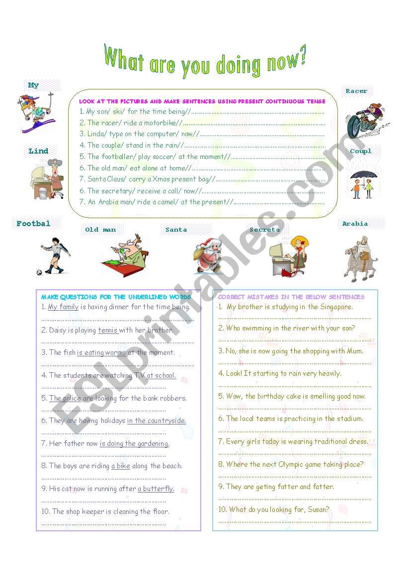 What are you doing now? worksheet