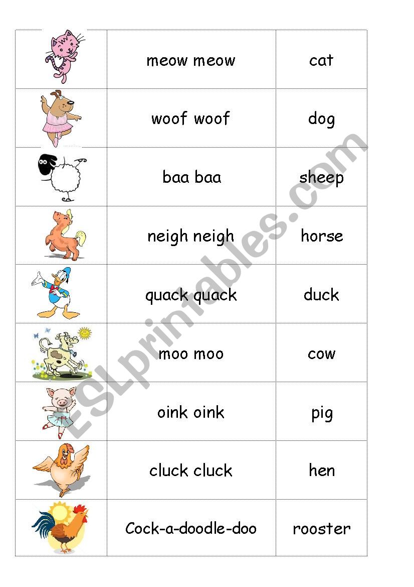 Animals and their sounds worksheet