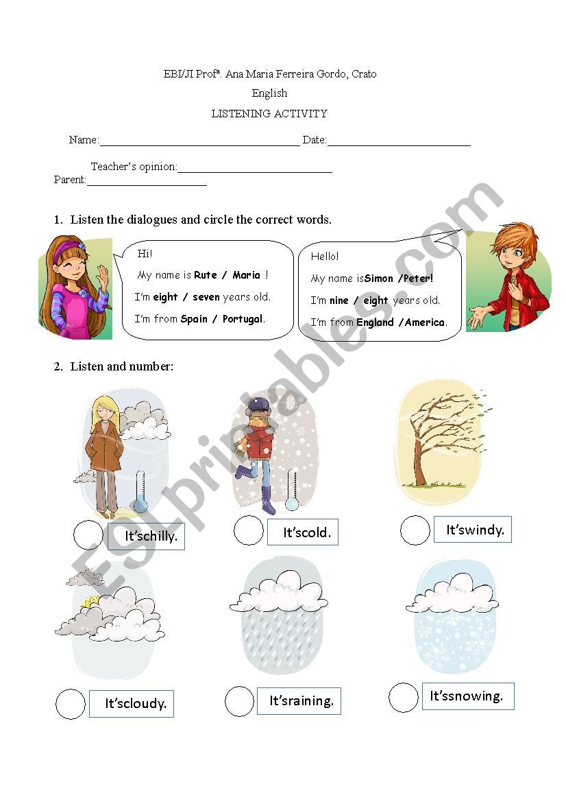 Listening activity worksheet