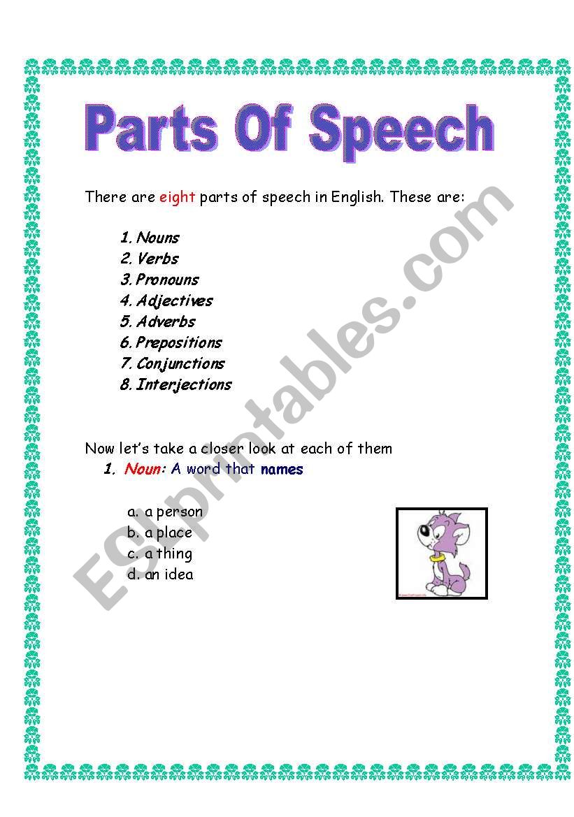 Parts of Speech worksheet