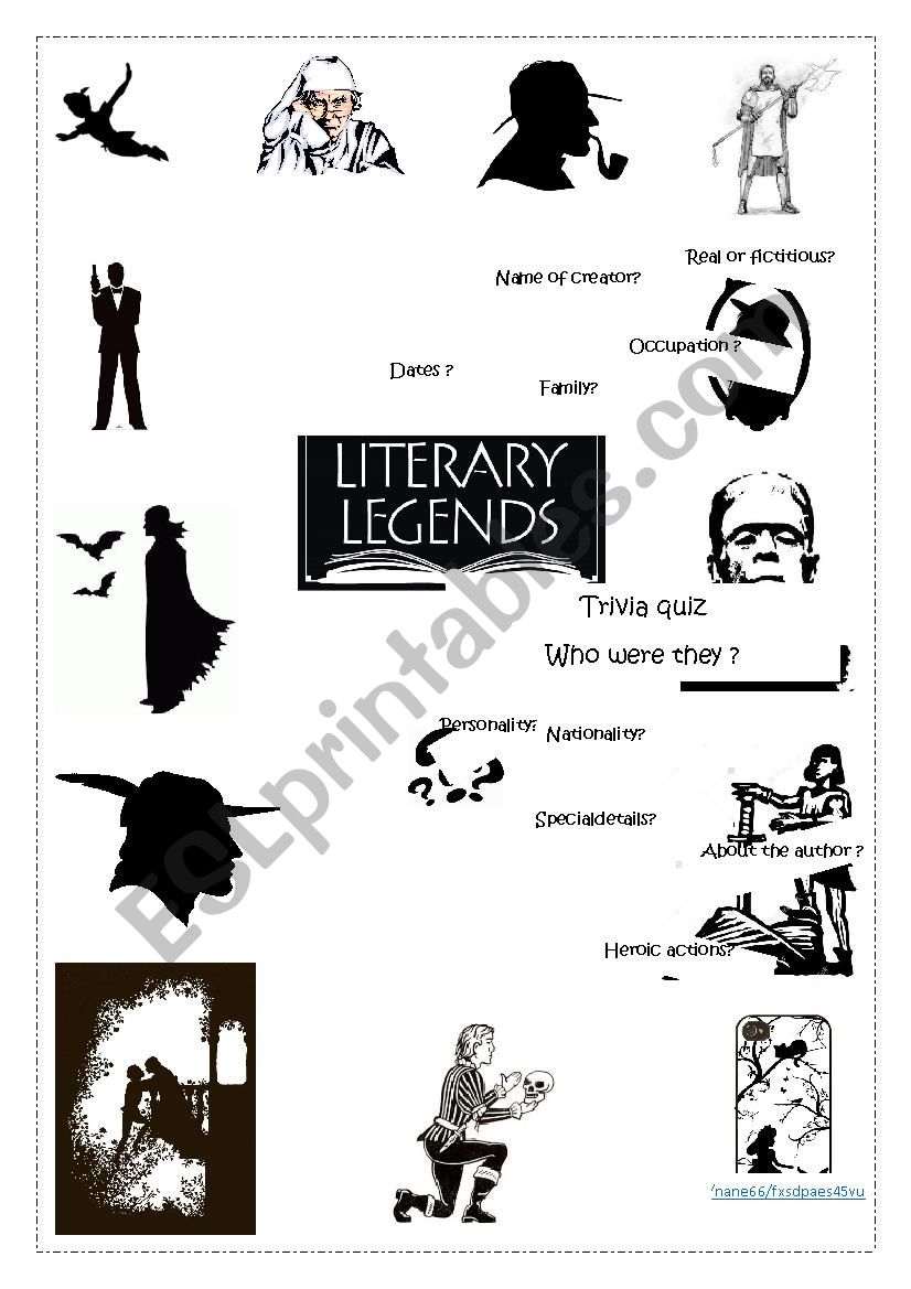 Literary legends: trivia quiz worksheet