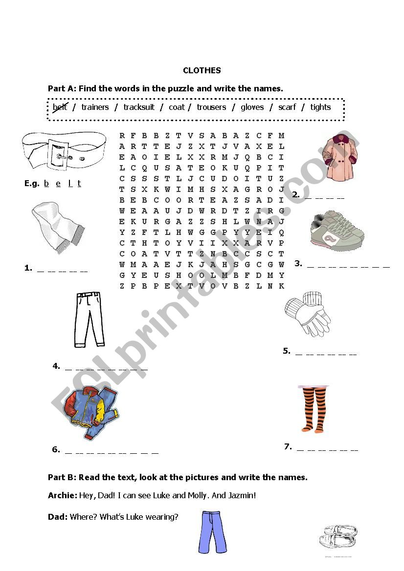 clothes worksheet