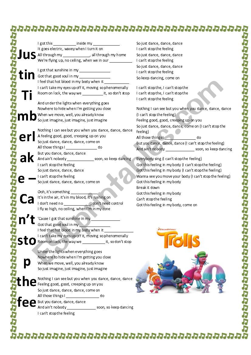 Can´t Stop the feeling Justin Timberlake Trolls Soundtrack ESL