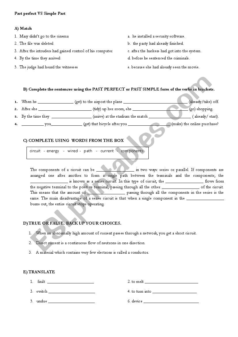 Technical English worksheet