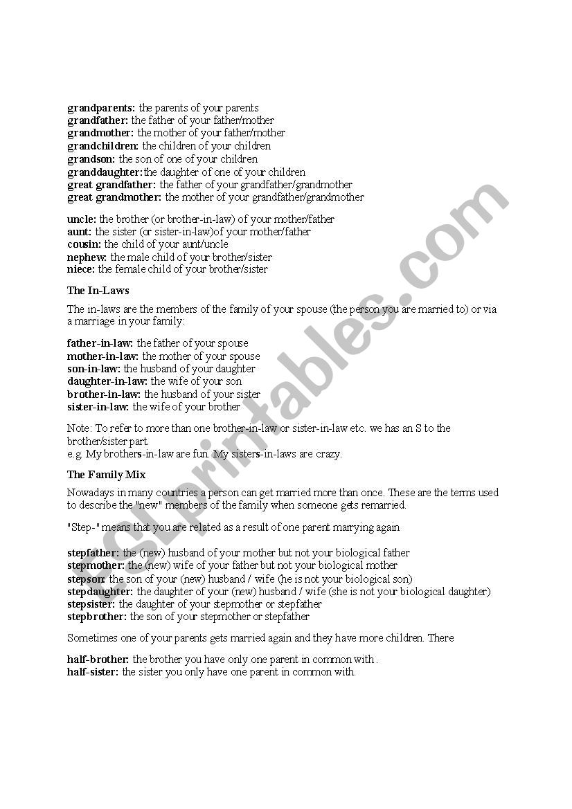 VOCABULARY - FAMILY MEMBERS worksheet