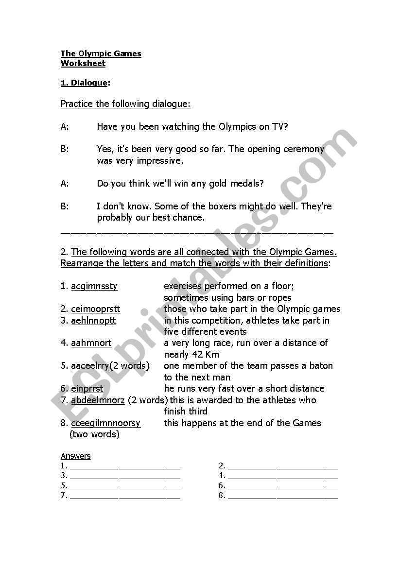 The Olympic Games worksheet