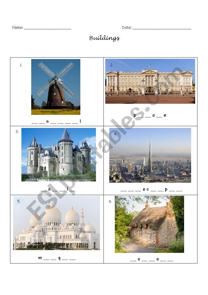 Buildings worksheet