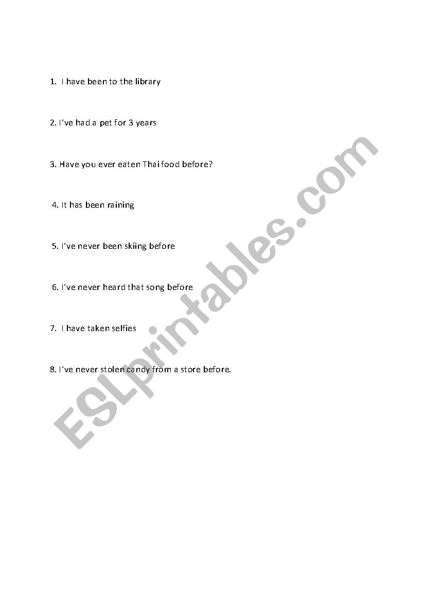 Charades present perfect worksheet