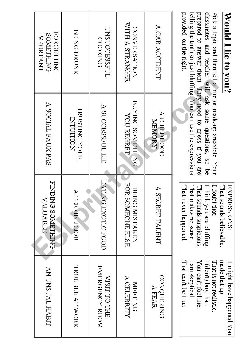 Would I lie to you? worksheet