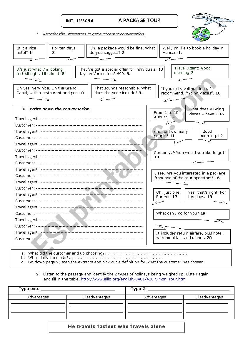 package tour worksheet