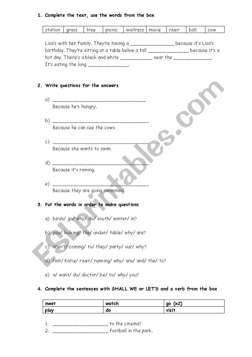 Why - because, shall we worksheet