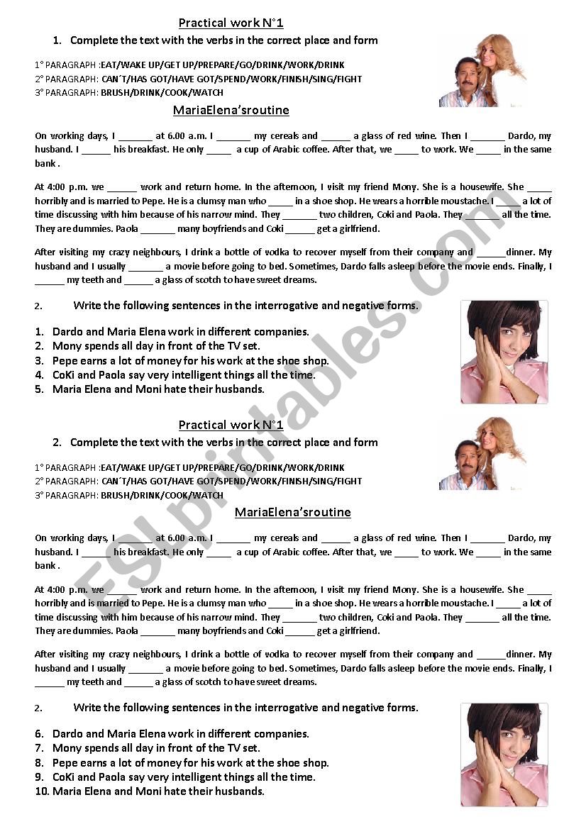 SIMPLE PRESENT MARIA ELENA worksheet