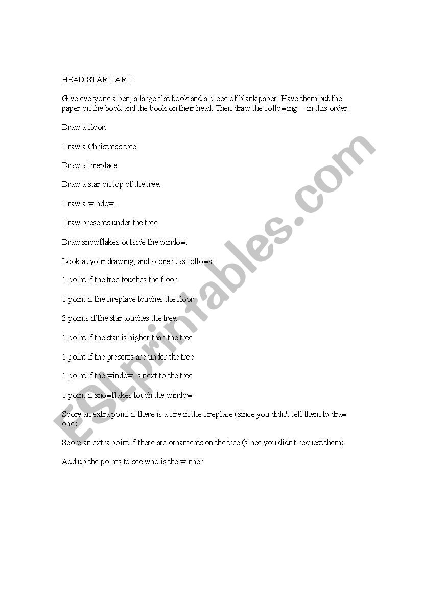 Christmas Art drawing game worksheet
