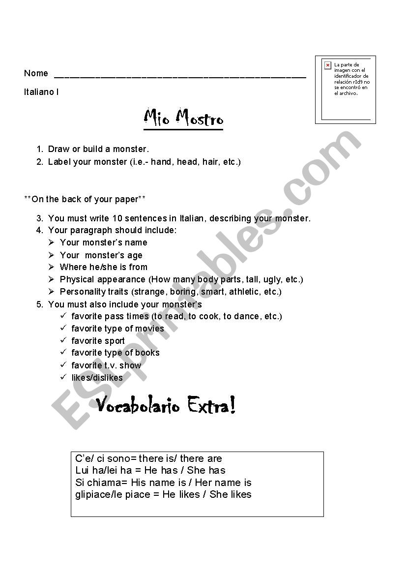 Create  monster worksheet
