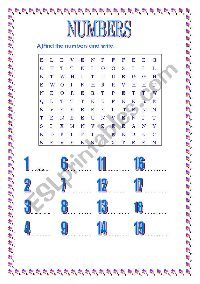 Numbers from 1 to 20 worksheet