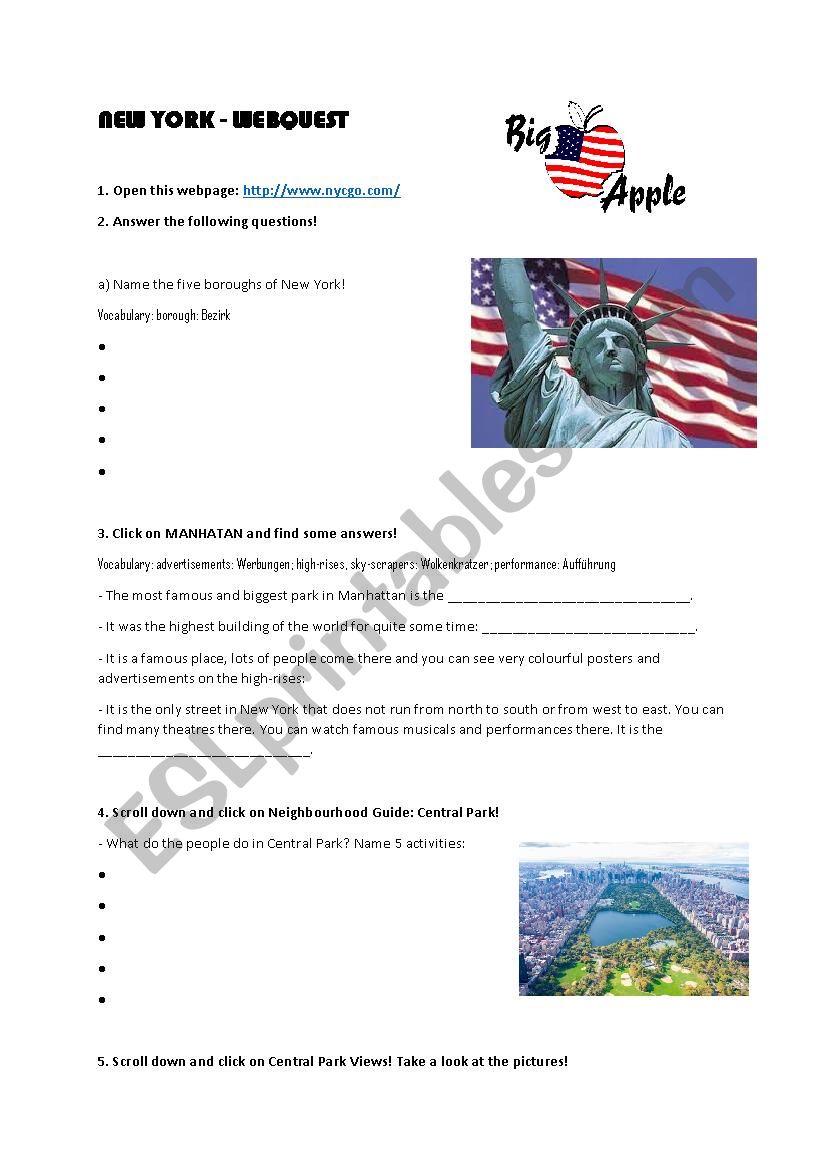 New York Webquest worksheet