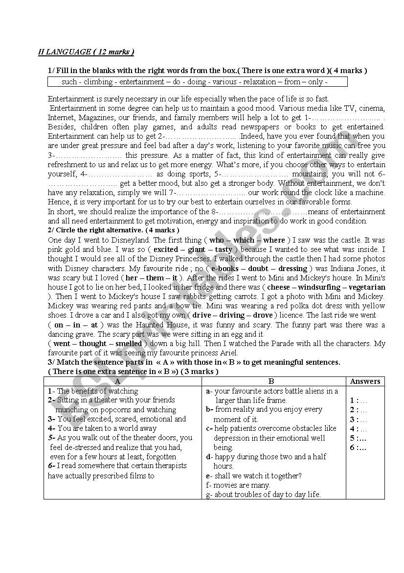 Mis-semester test N 2 worksheet