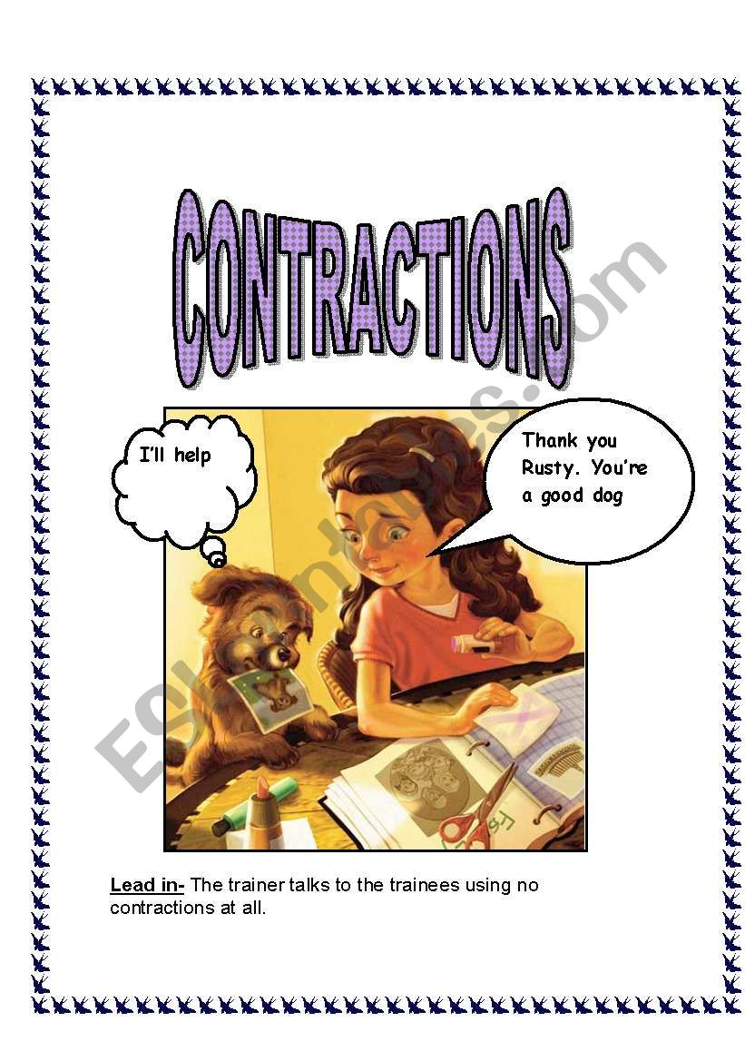 CONTRACTIONS- an explaination and a worksheet