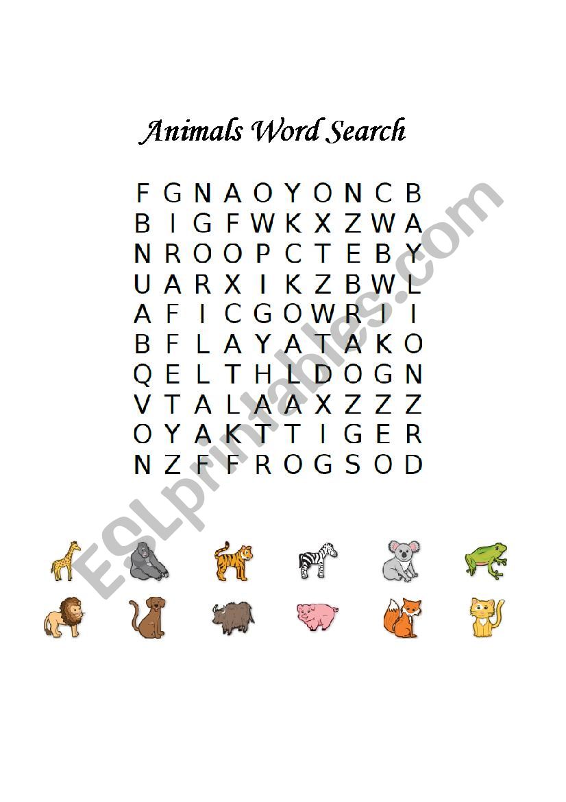 Animals Word Search worksheet