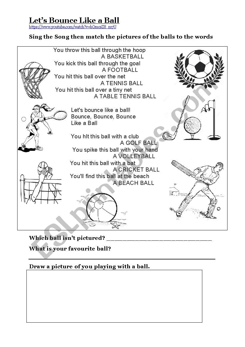 Lets bounce like a ball song worksheet