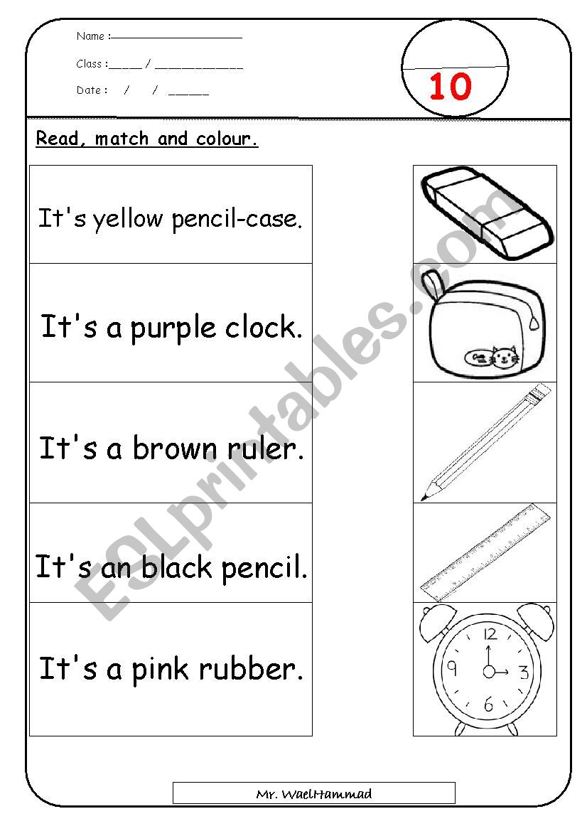 School items&Colours worksheet