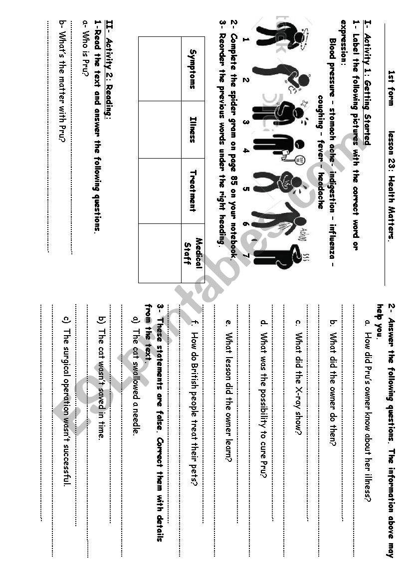 Health Matters worksheet