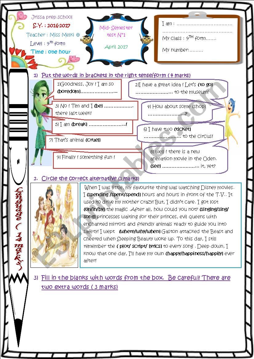 9th form second Mid-Semester Test