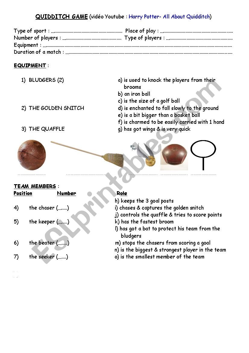 Quidditch rules worksheet
