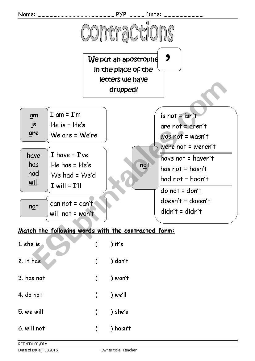 Contractions + an audio file + wonderful videoes