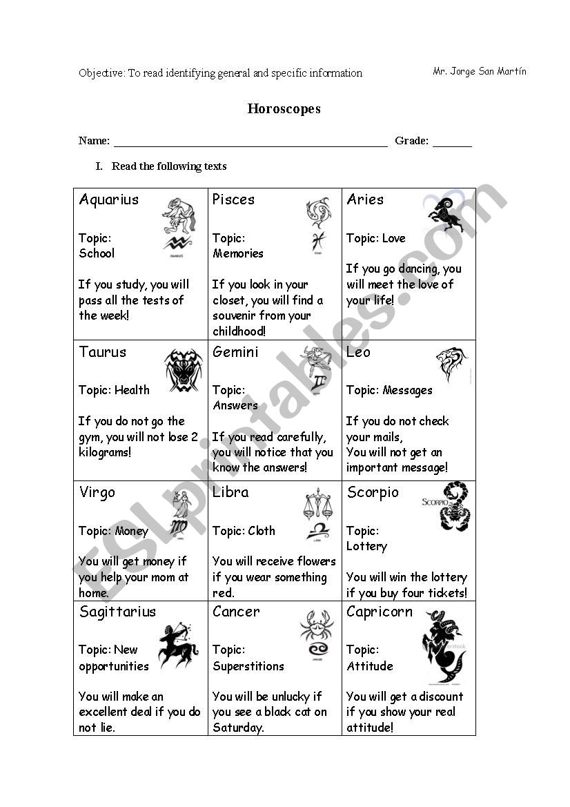 First conditional Horoscopes worksheet