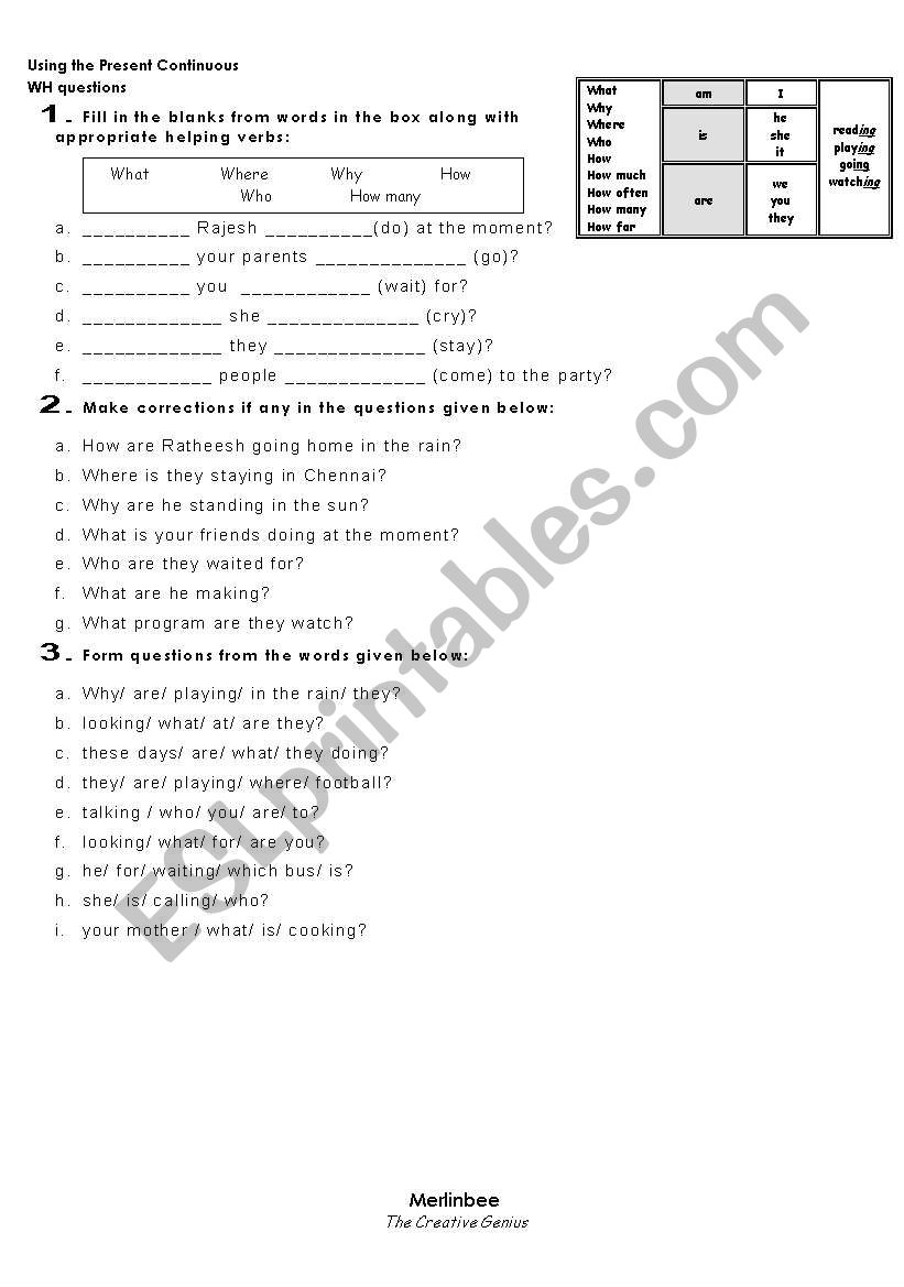 WH Questions using Present Continuous