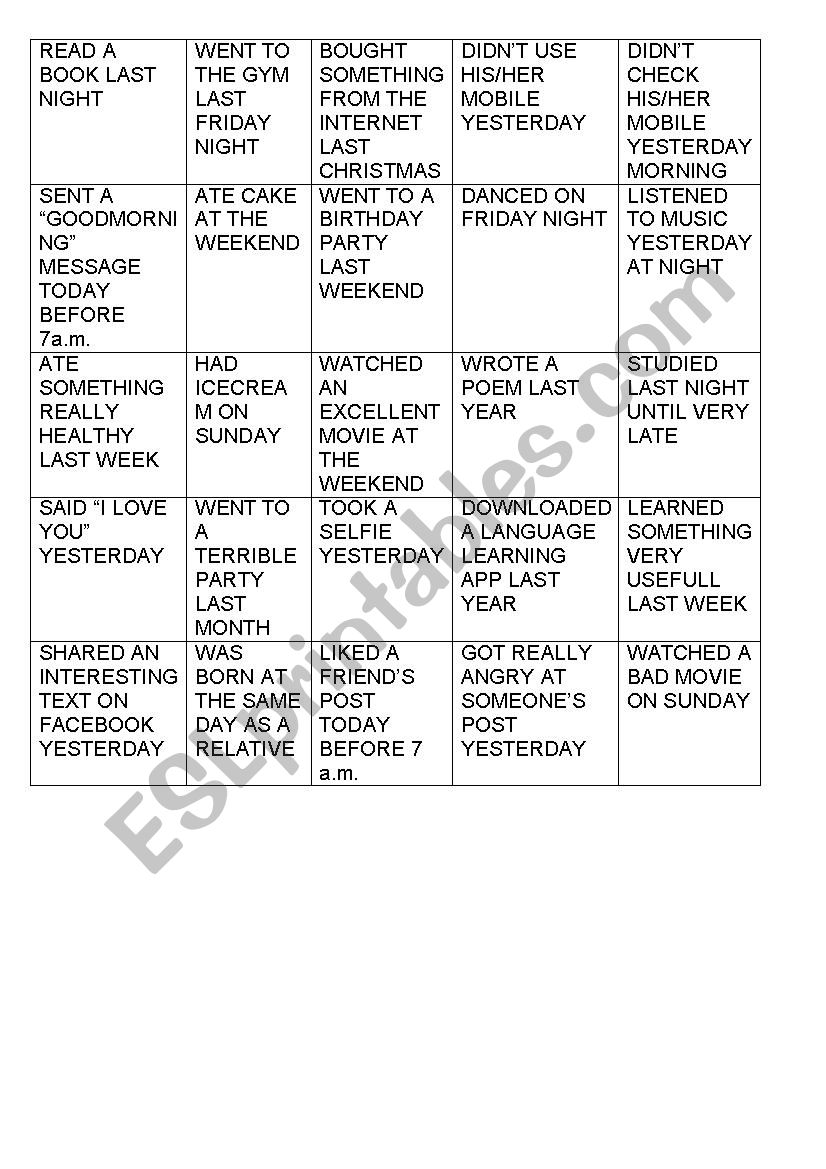 Find someone who worksheet