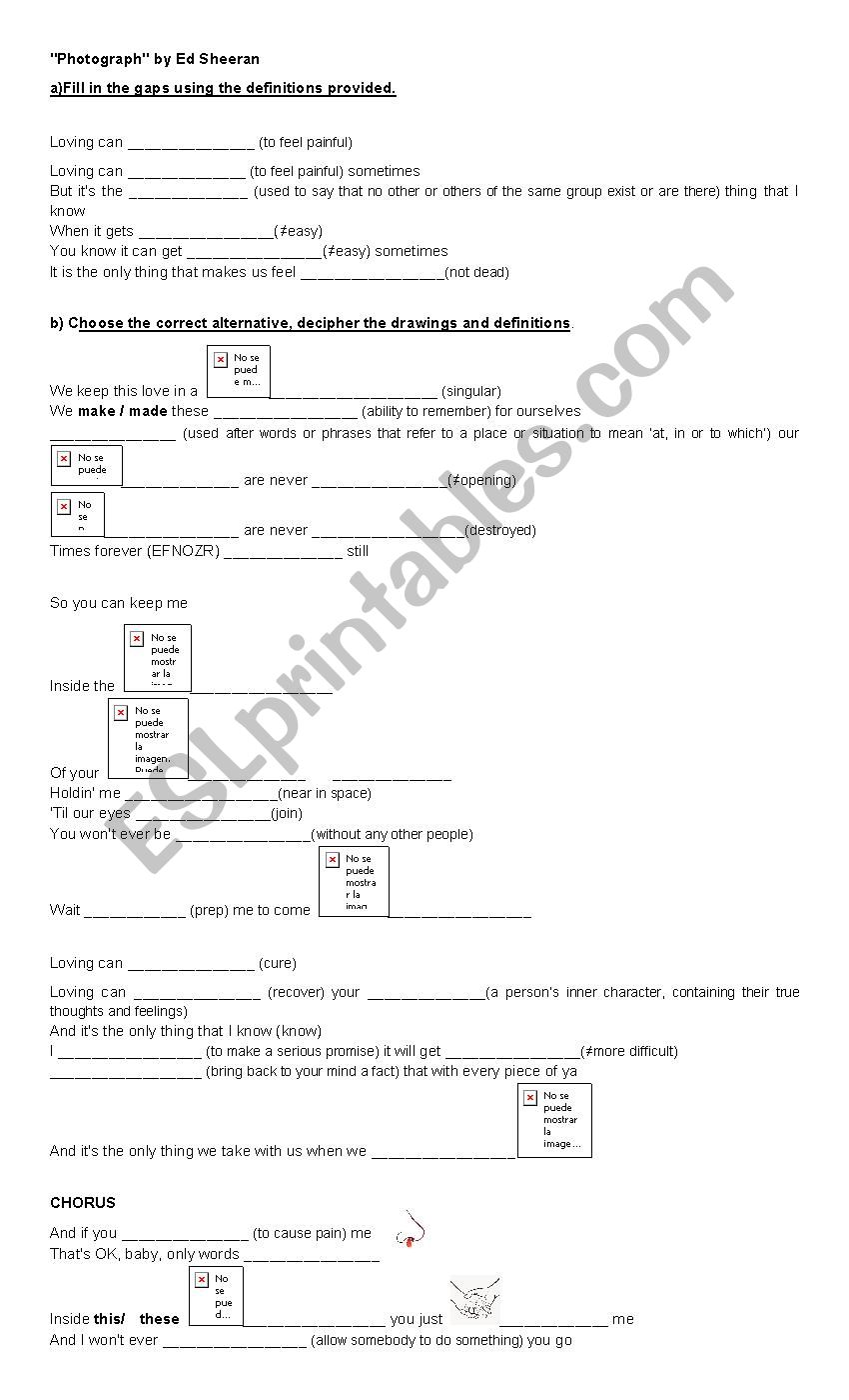 Photograph by Ed Sheeran worksheet