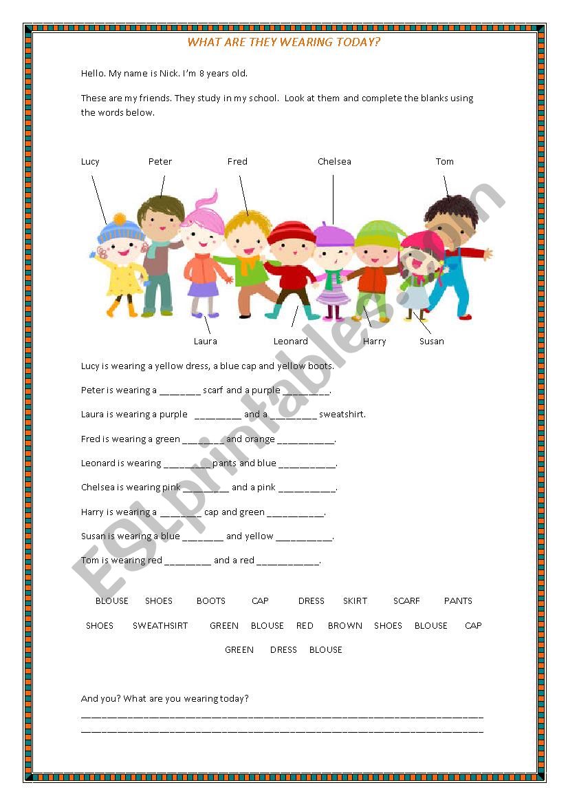 clothes and colours worksheet