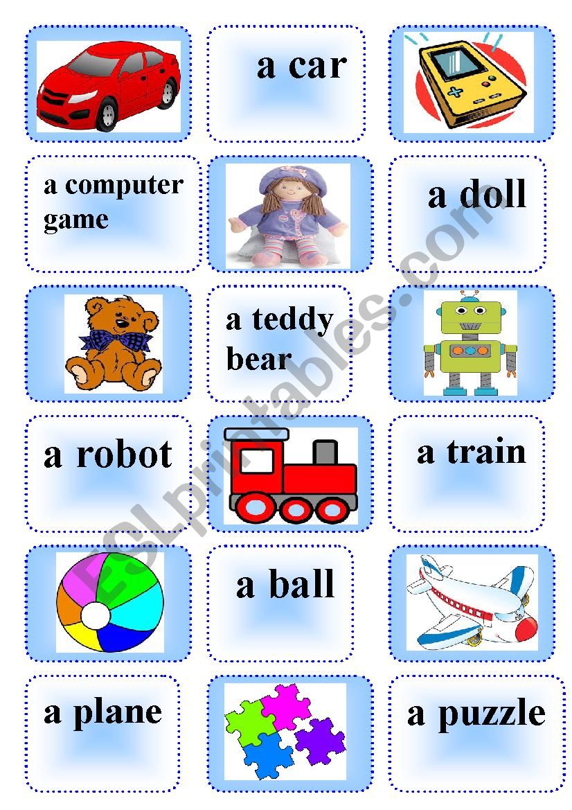 toys memory  worksheet