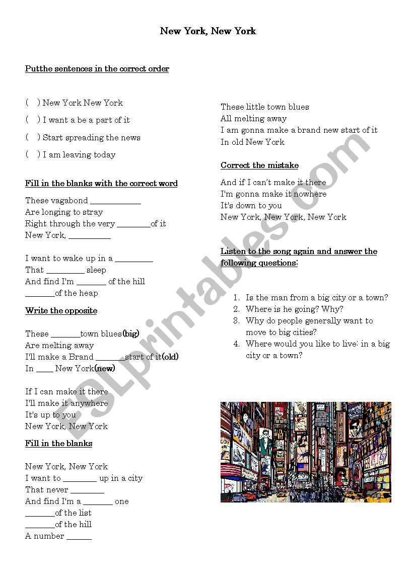 New York Frank Sinatra worksheet