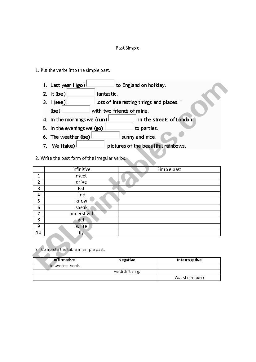 Simple past worksheet worksheet