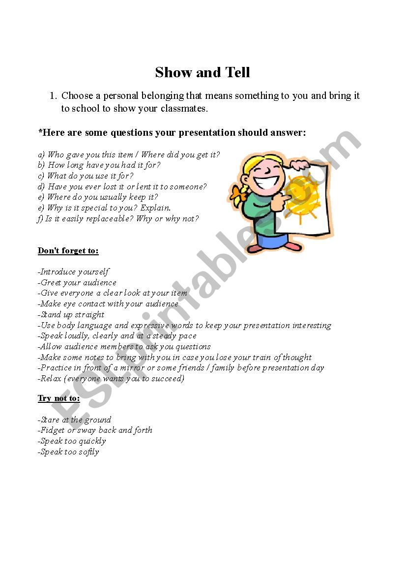 Show and Tell worksheet