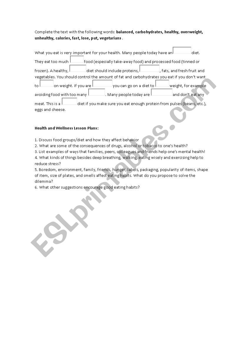 Health worksheet