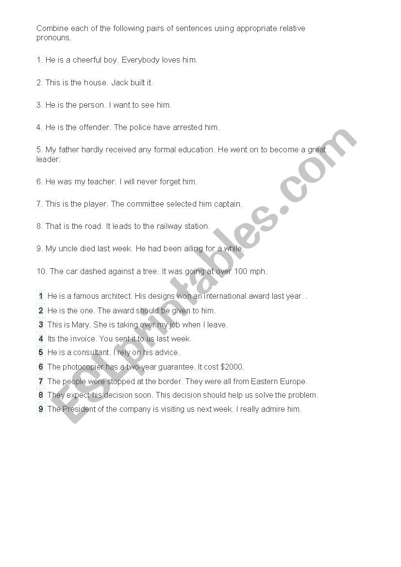 Relative clauses worksheet