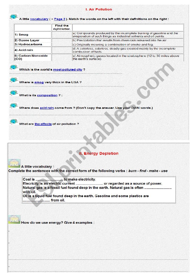 Environmental issues worksheet