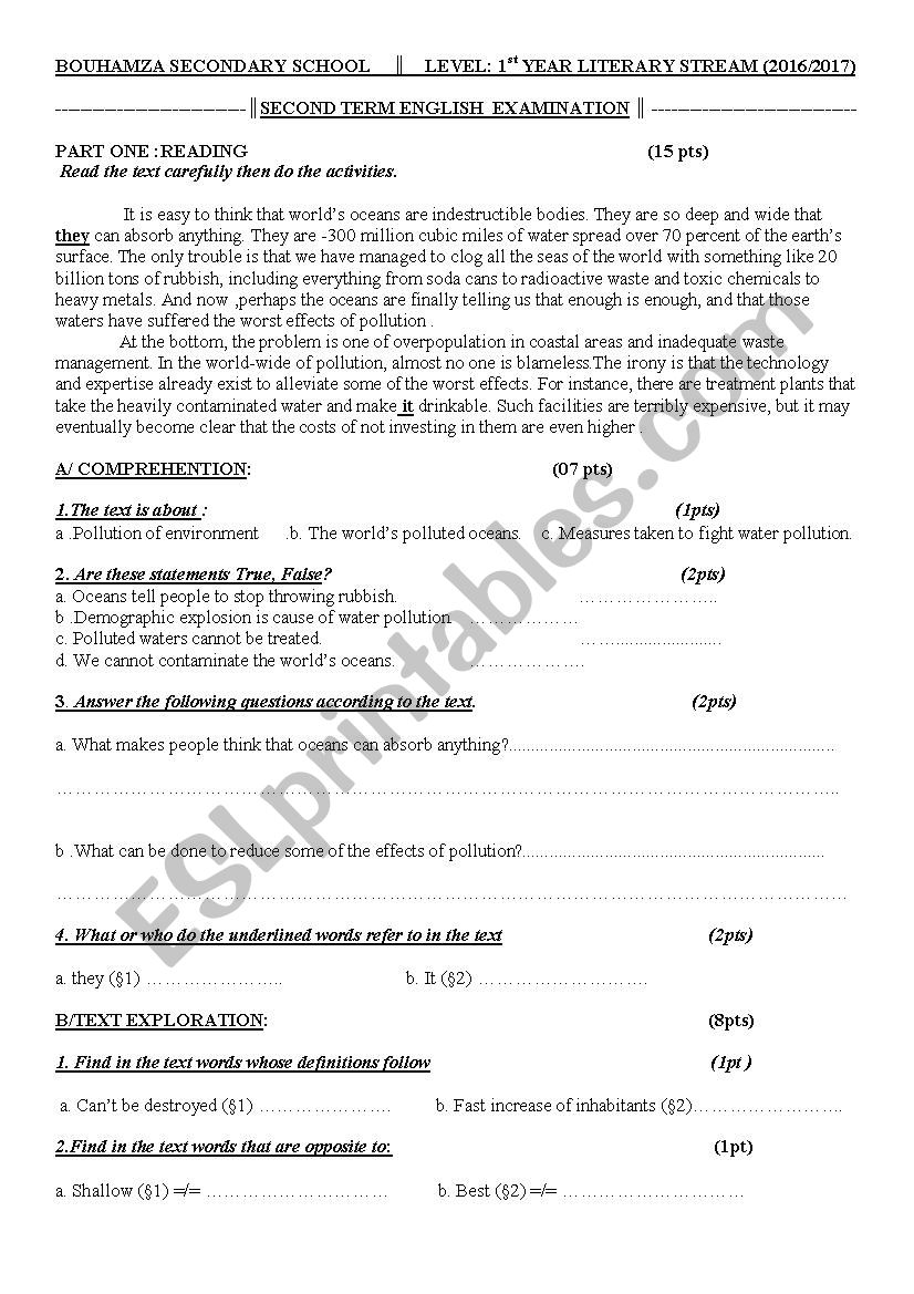 WorldÂ´s oceans worksheet