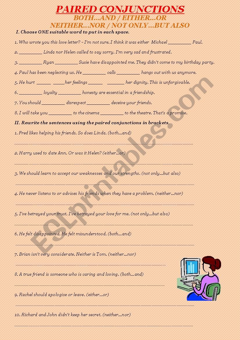 Paired conjunctions worksheet